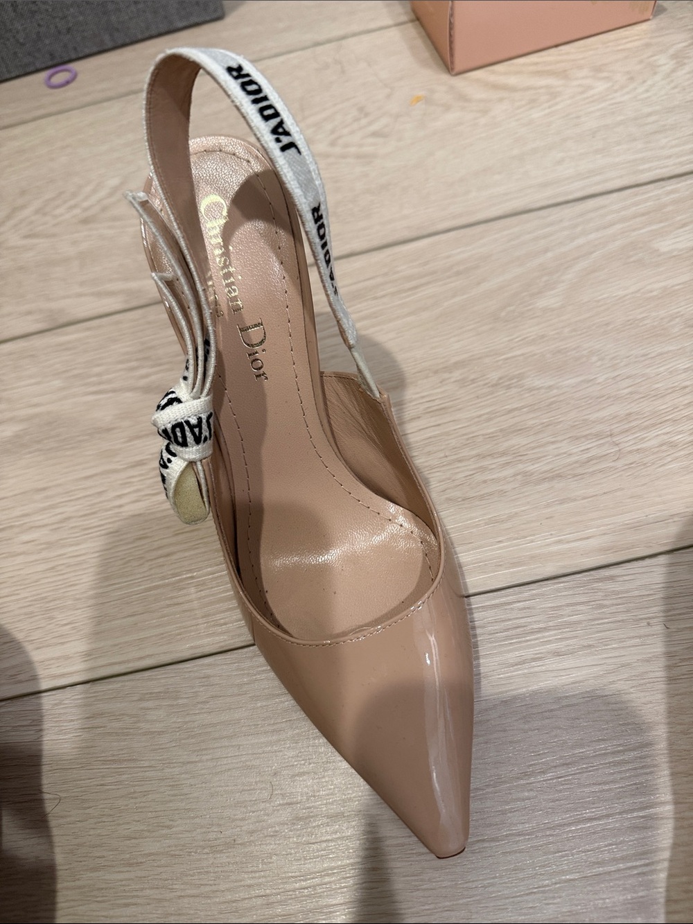 Dior Nude Patent Leather Slingback Pump with Branded Strap